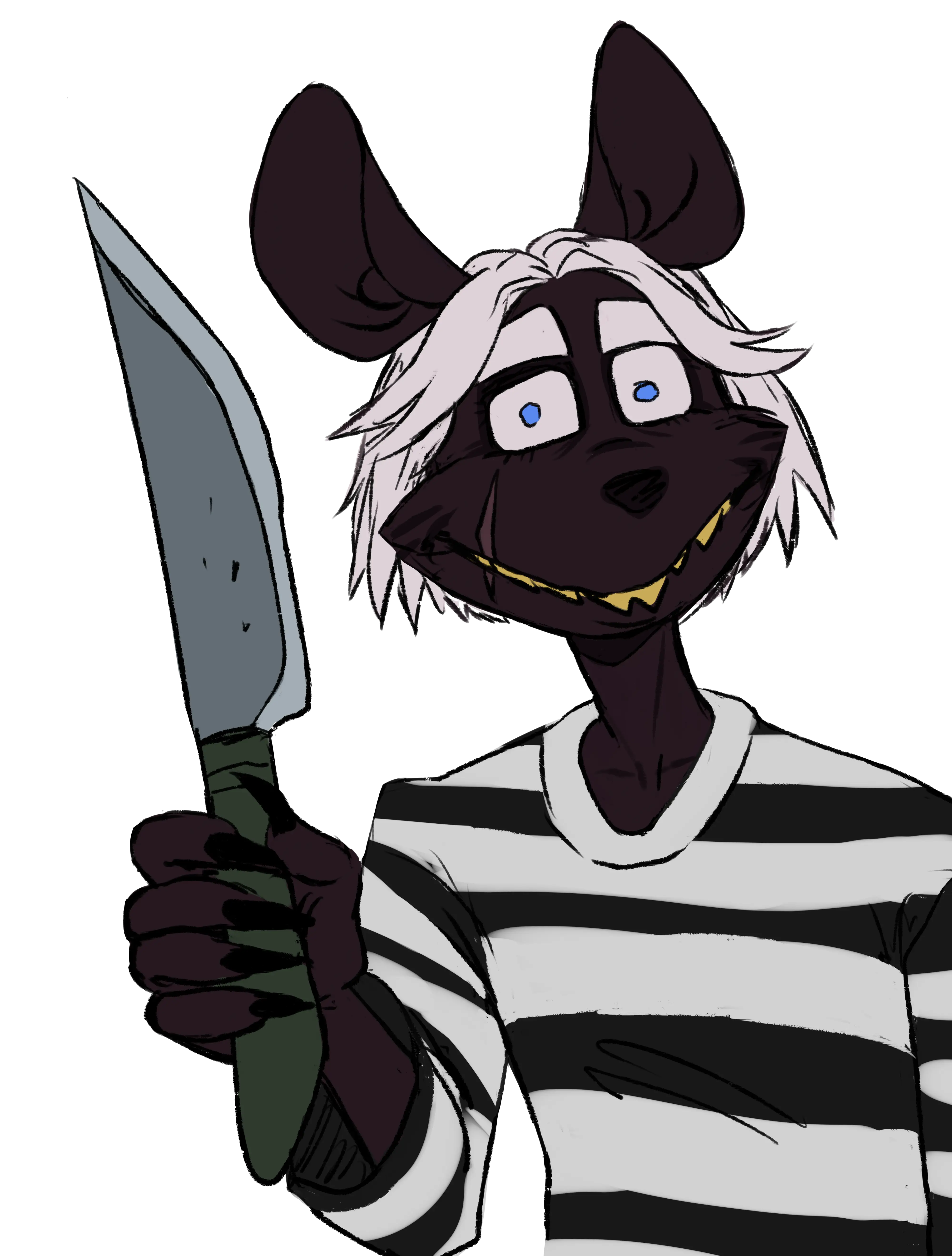 Шелди улыбается с ножом